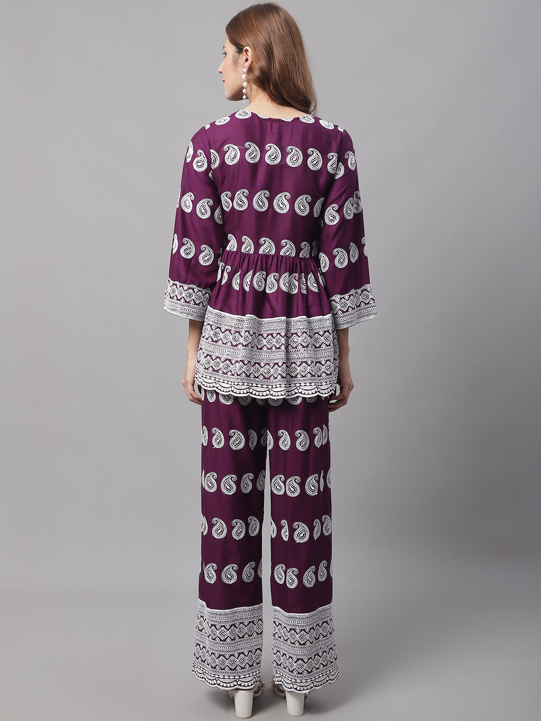DesiQlo Women Embroidered Women Co-ords set - Purple - JNCS_3001Purple