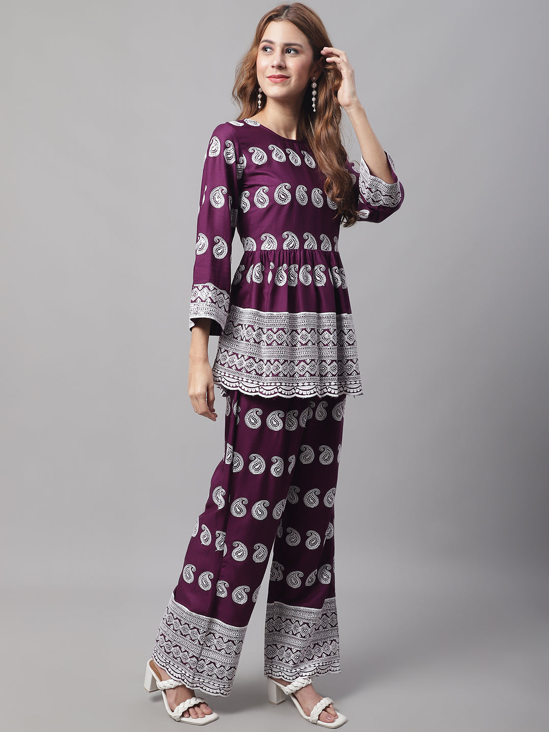 DesiQlo Women Embroidered Women Co-ords set - Purple - JNCS_3001Purple