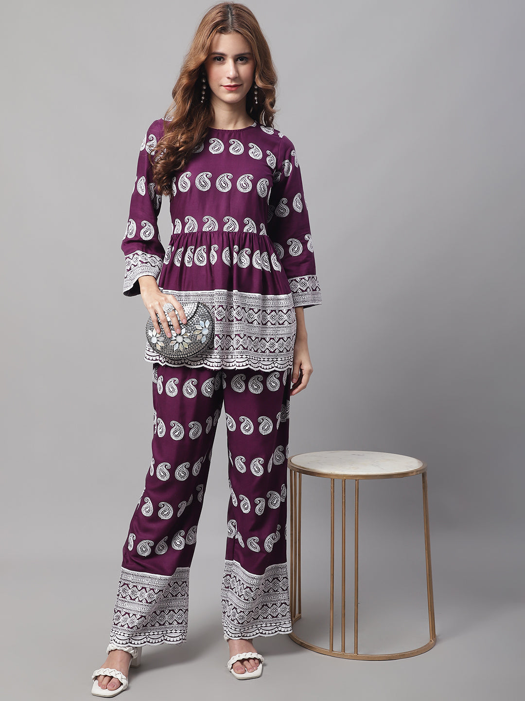 DesiQlo Women Embroidered Women Co-ords set - Purple - JNCS_3001Purple