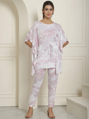 Women Light-Purple Tie Dye Printed Rayon Kaftan Tunic With Trousers ( JNCS 3002Light-Purple )