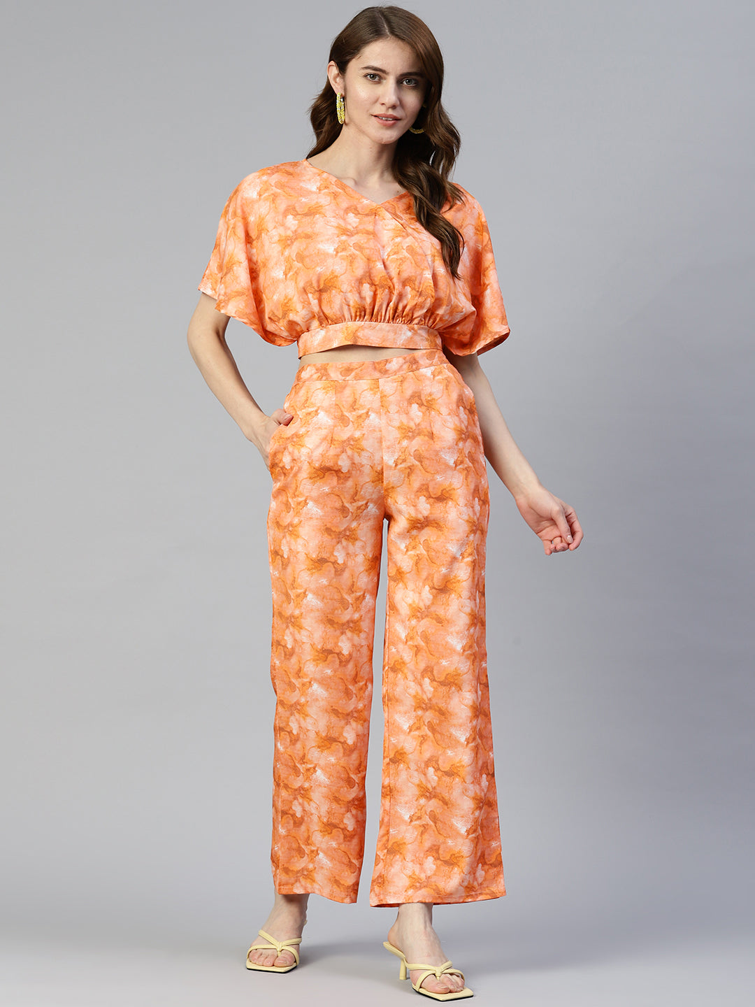 DesiQlo Women Printed Women Co-ords set - Orange - JNCS_3006Orange_XS