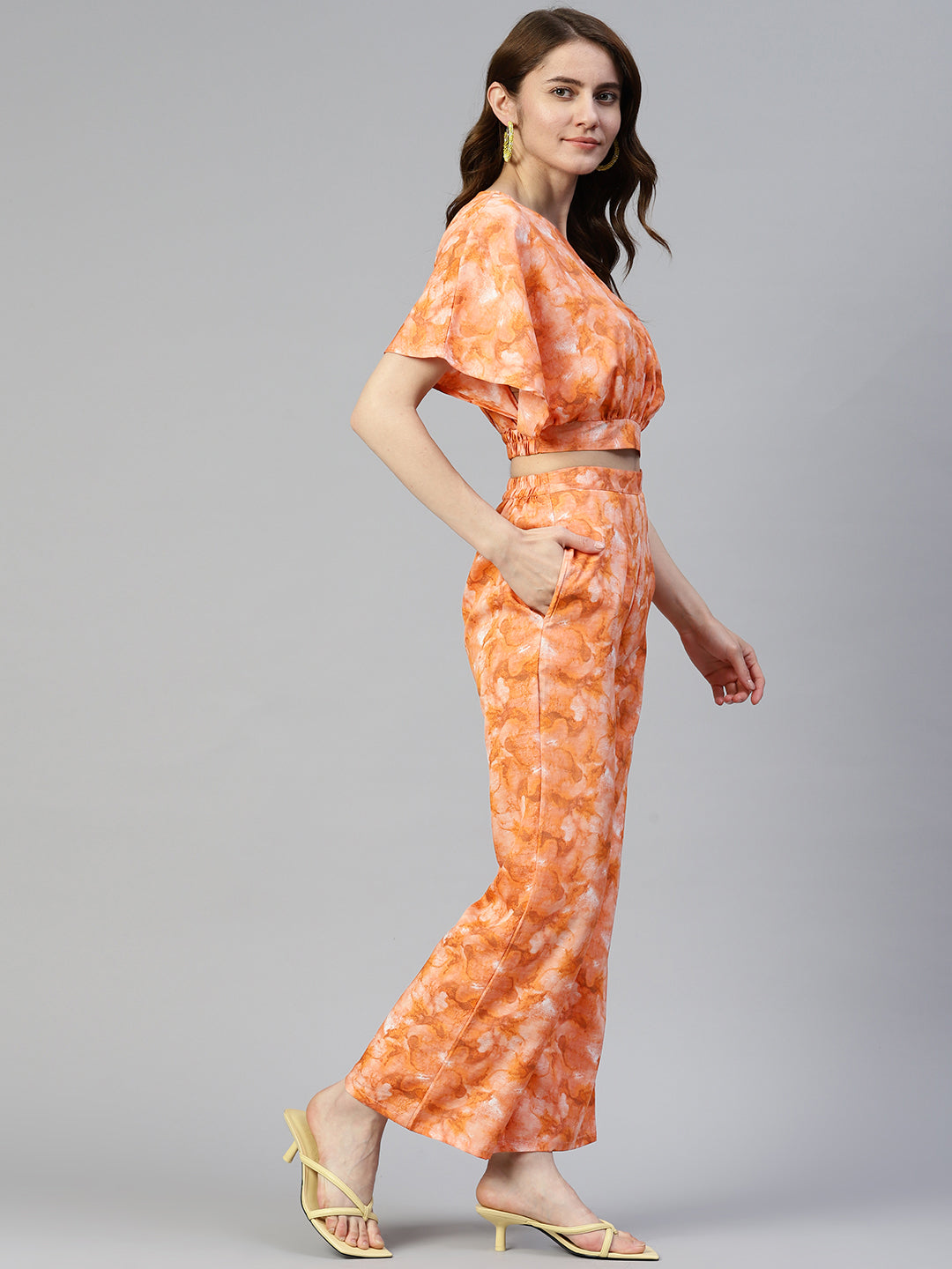 DesiQlo Women Printed Women Co-ords set - Orange - JNCS_3006Orange_XS