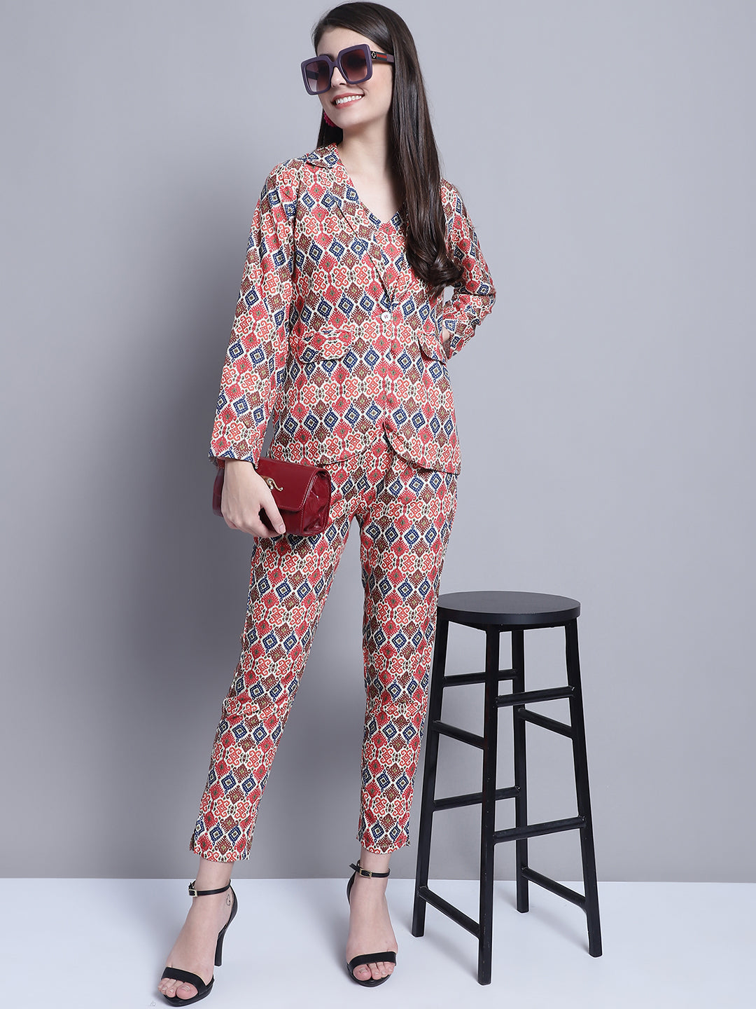 DesiQlo Women Printed Women Co-ords set - Red