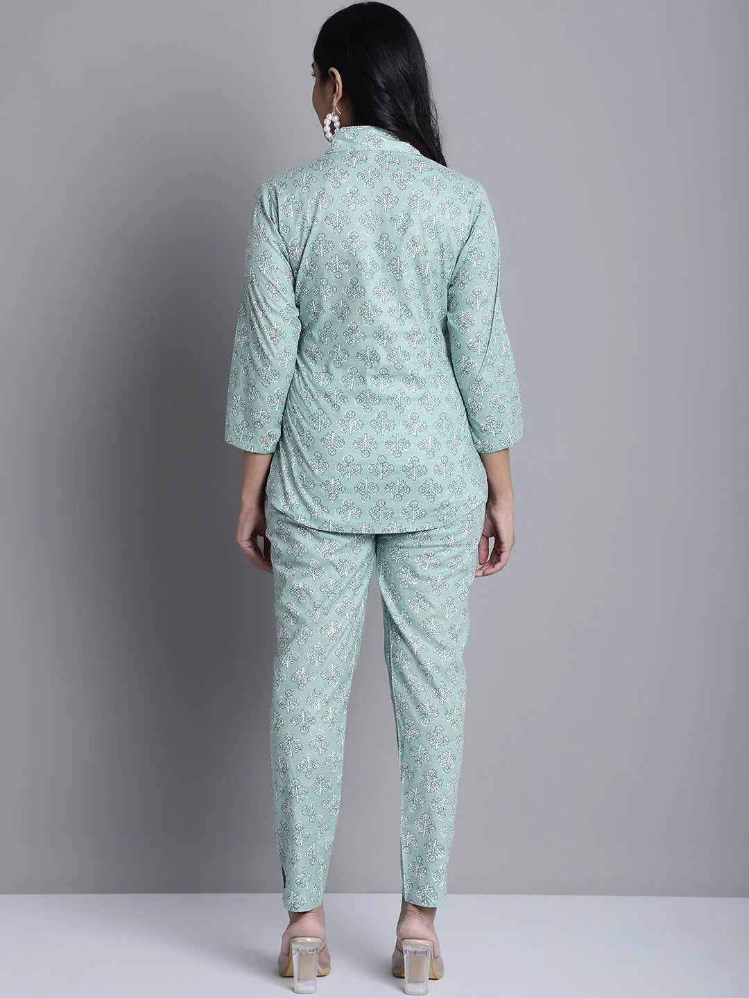 Lime Green Printed Shirt & Trouser Co-ords Set for Women