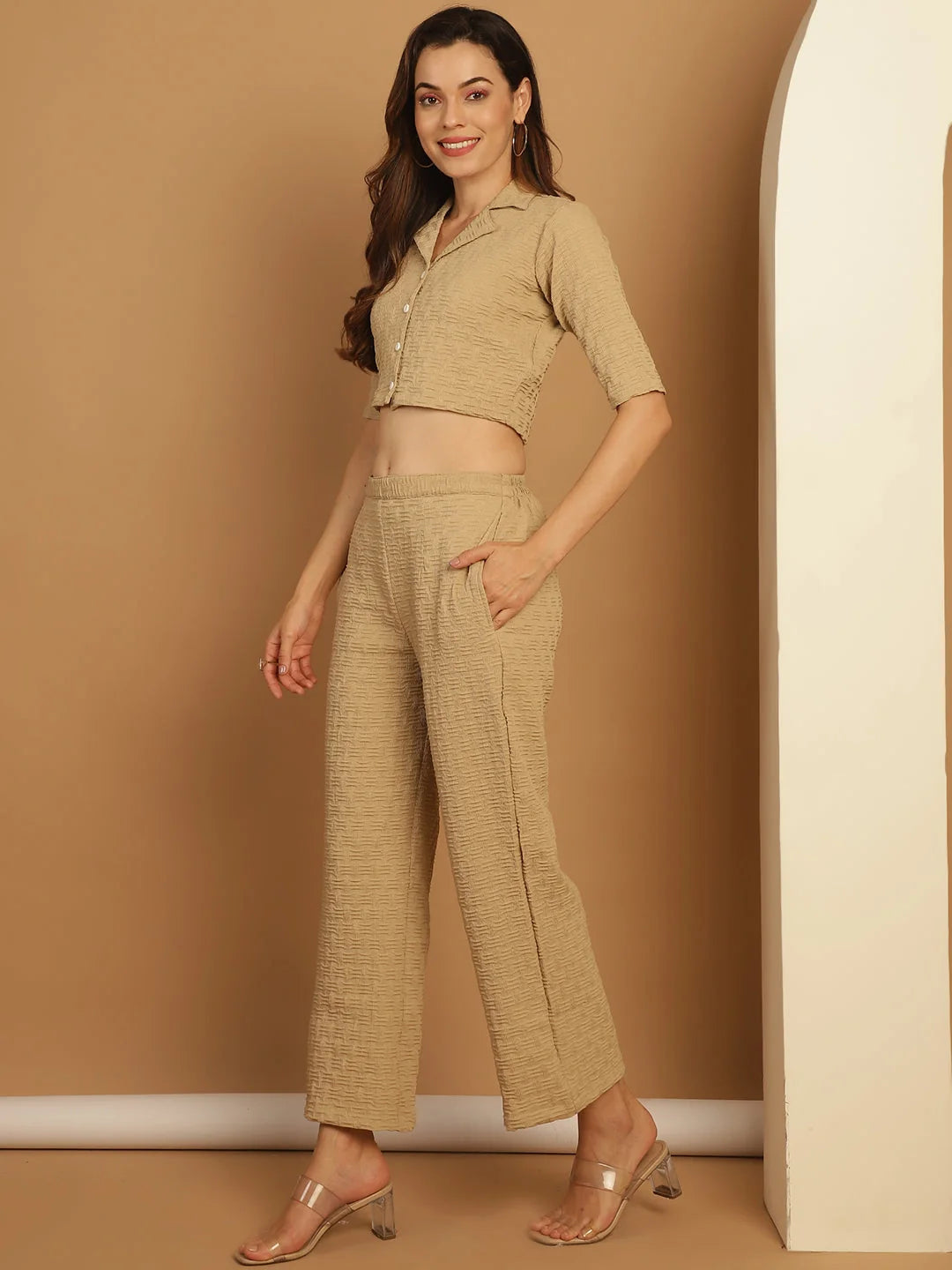 Beige Co Ord Sets for Women - Two Piece Sets - Cotton Blend