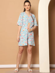 Printed Top With Shorts & shurg-JNCS-3012Blue