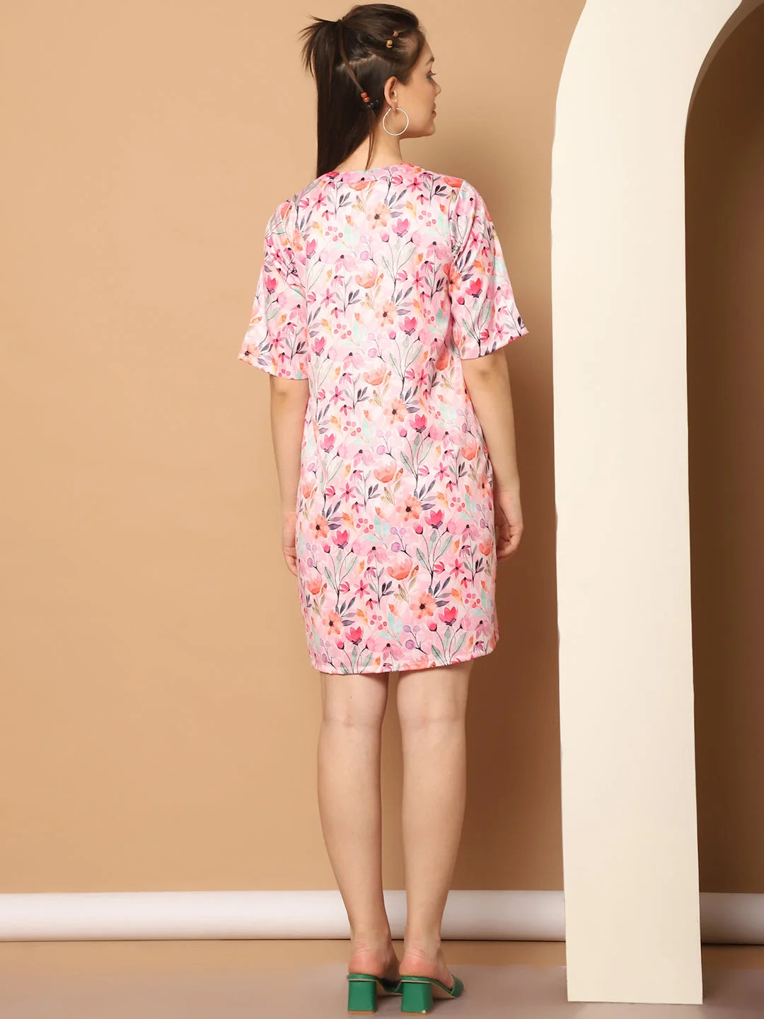 Printed Co Ord Sets - Cotton Top With Shorts & Shrug - Pink