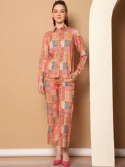Printed Shirt Collar Shirt With Trouser-JNCS-3013Orange