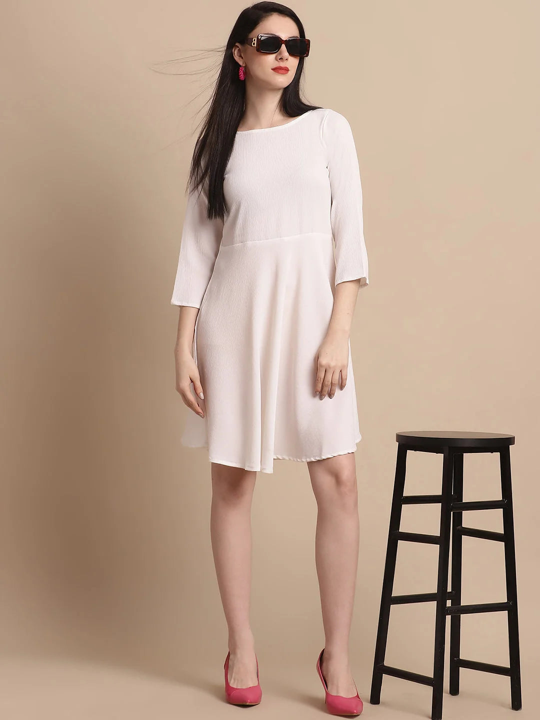 White Solid A-Line Dress | Women's Western Clothing Online