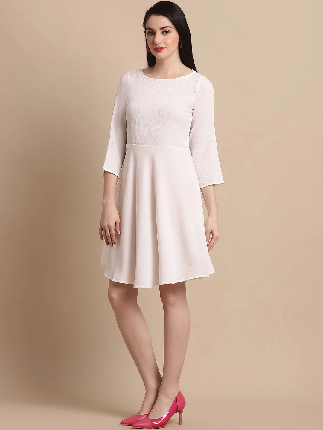 White Solid A-Line Dress | Women's Western Clothing Online