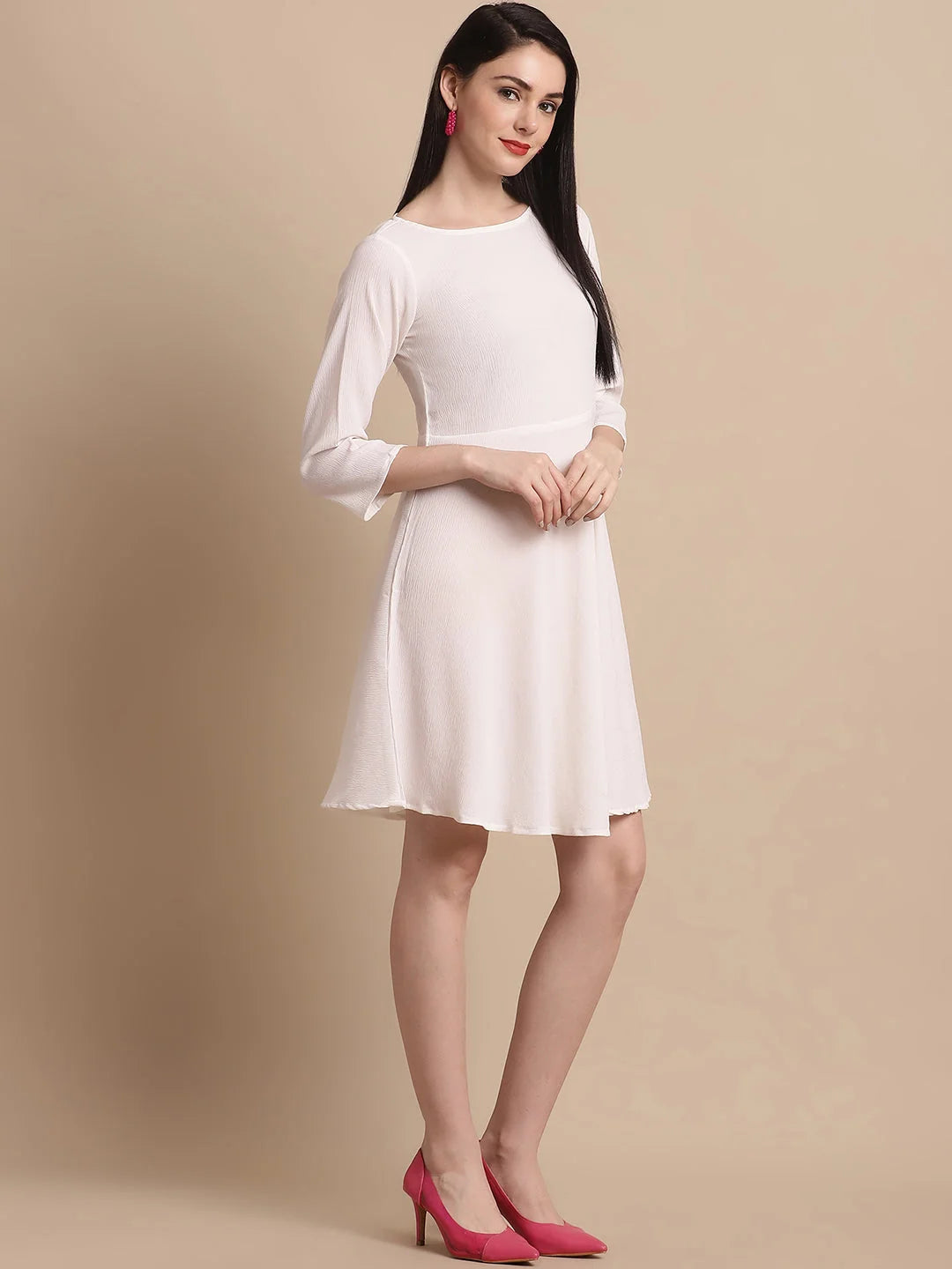 White Solid A-Line Dress | Women's Western Clothing Online