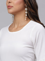 Women White Solid Fit & Flare Dress ( JND 1002White )