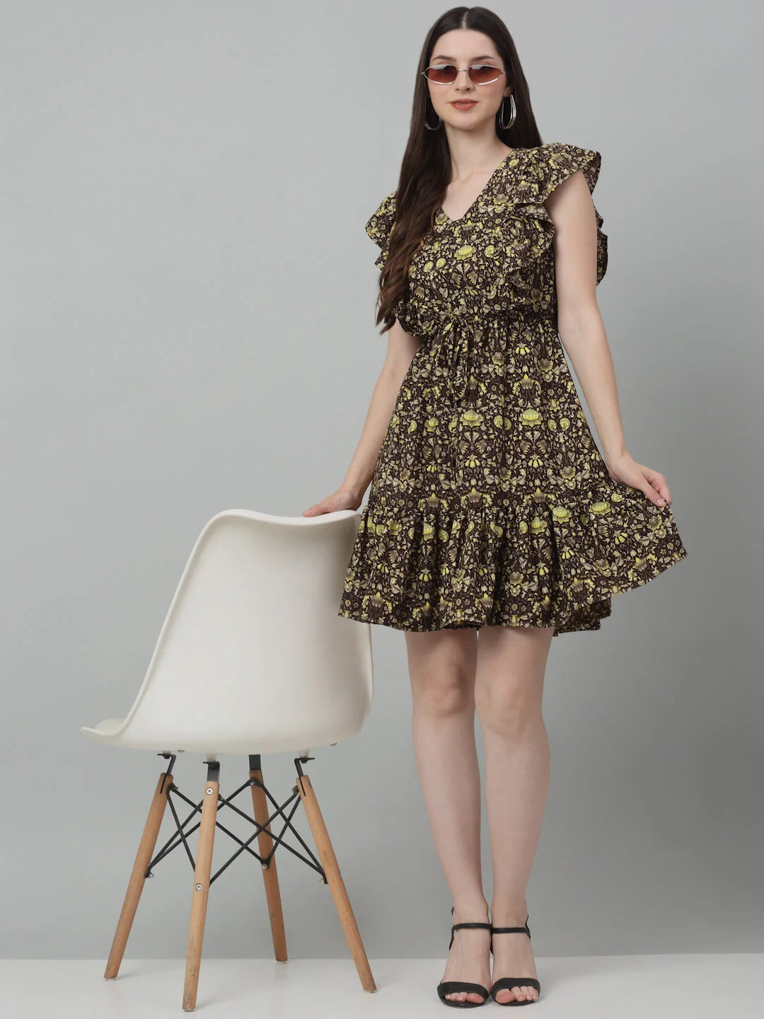 Women's Printed Tiered Dress with frills