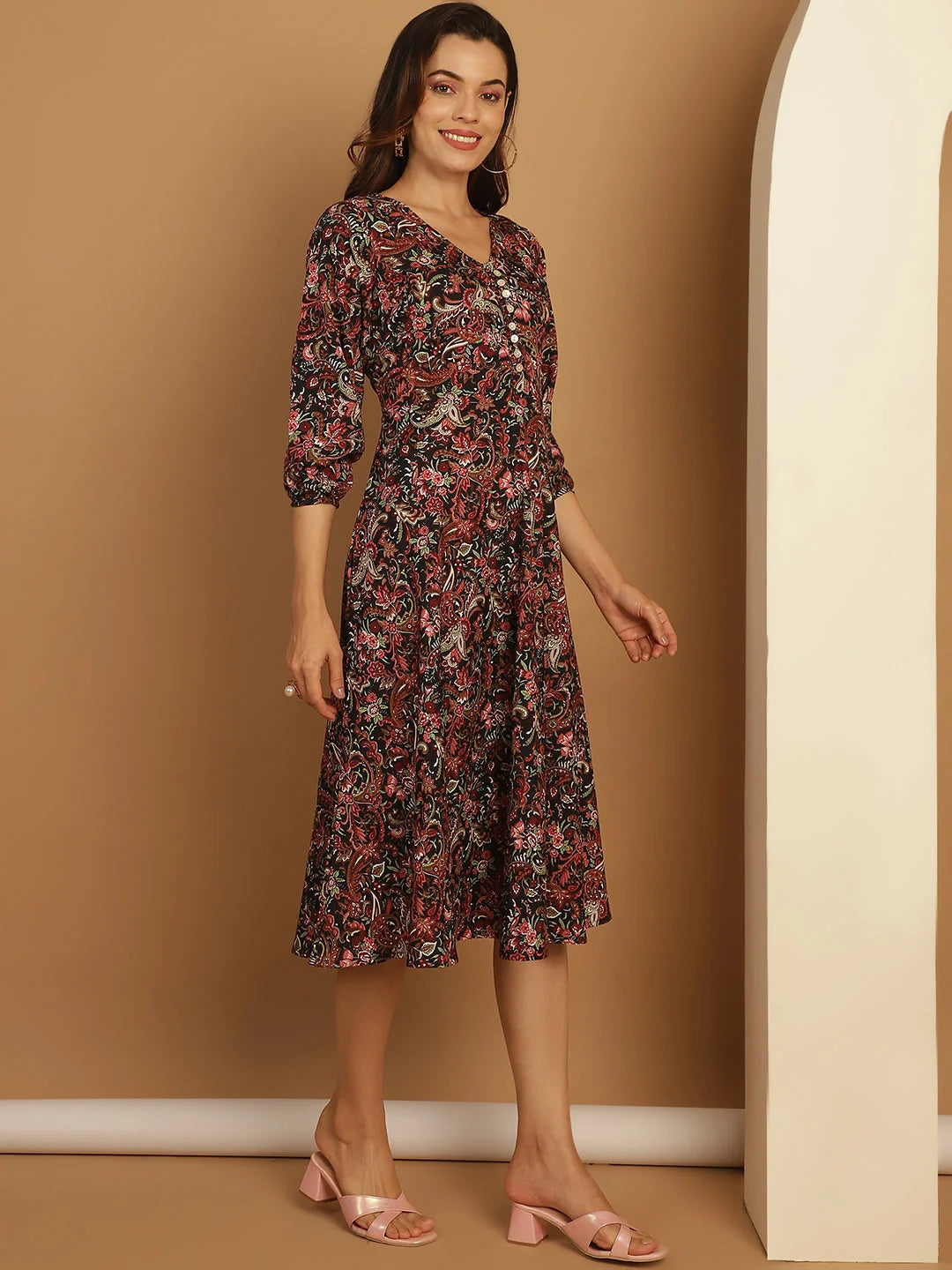 Black Floral Print Dress - Women's Western Wear & Outfits