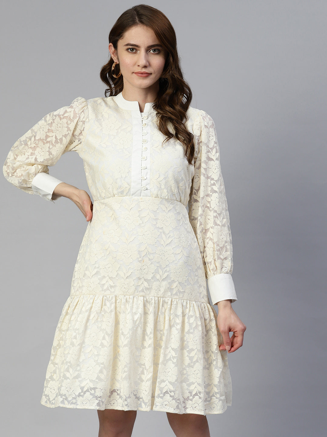 DesiQlo Women Self Design Dress - Beige