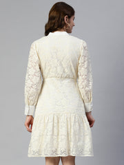 DesiQlo Cream Net Tiered Dress