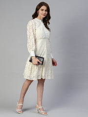 DesiQlo Cream Net Tiered Dress