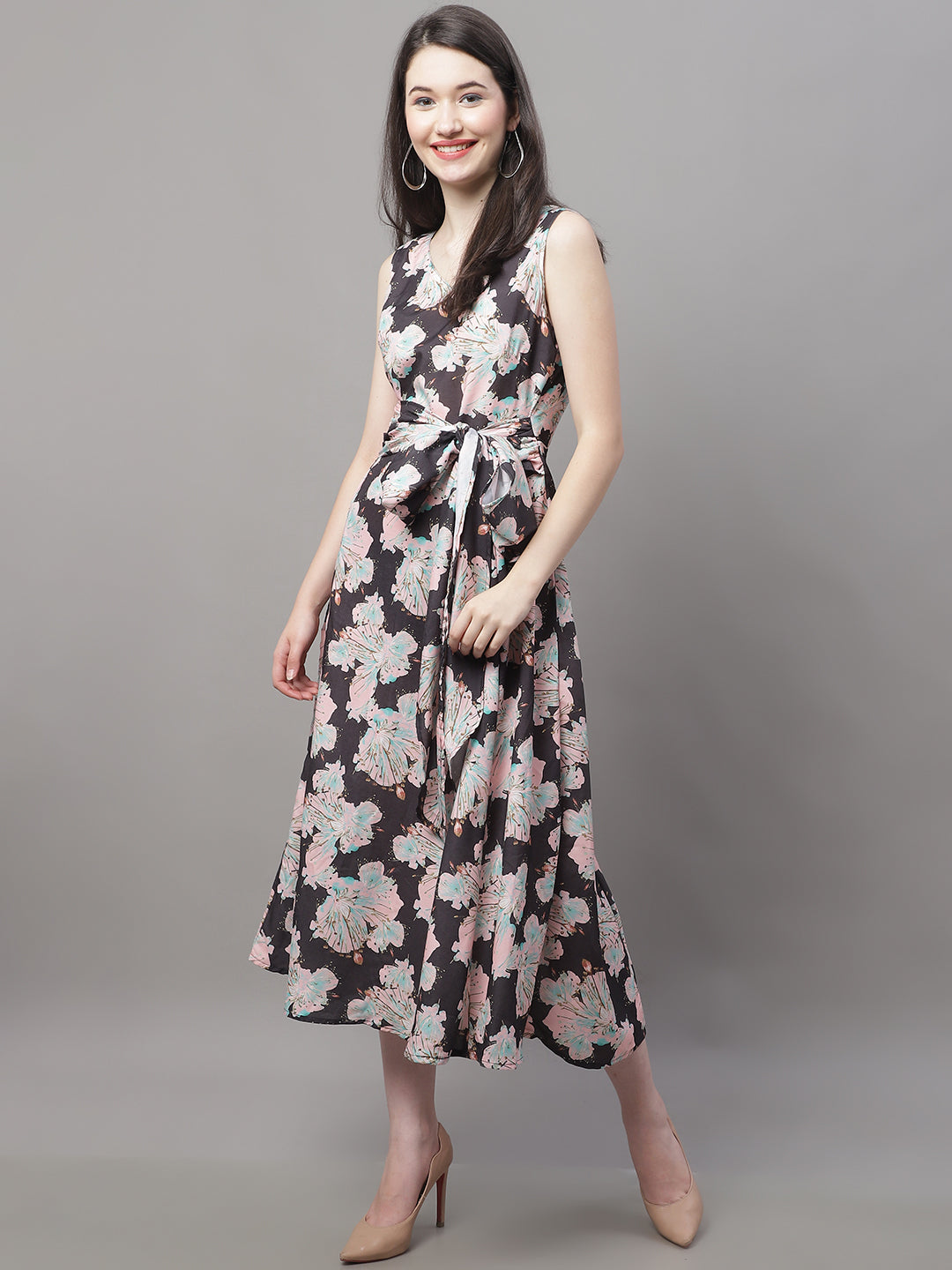 DesiQlo Women Floral Dress - Black - JND_1016Black_XS