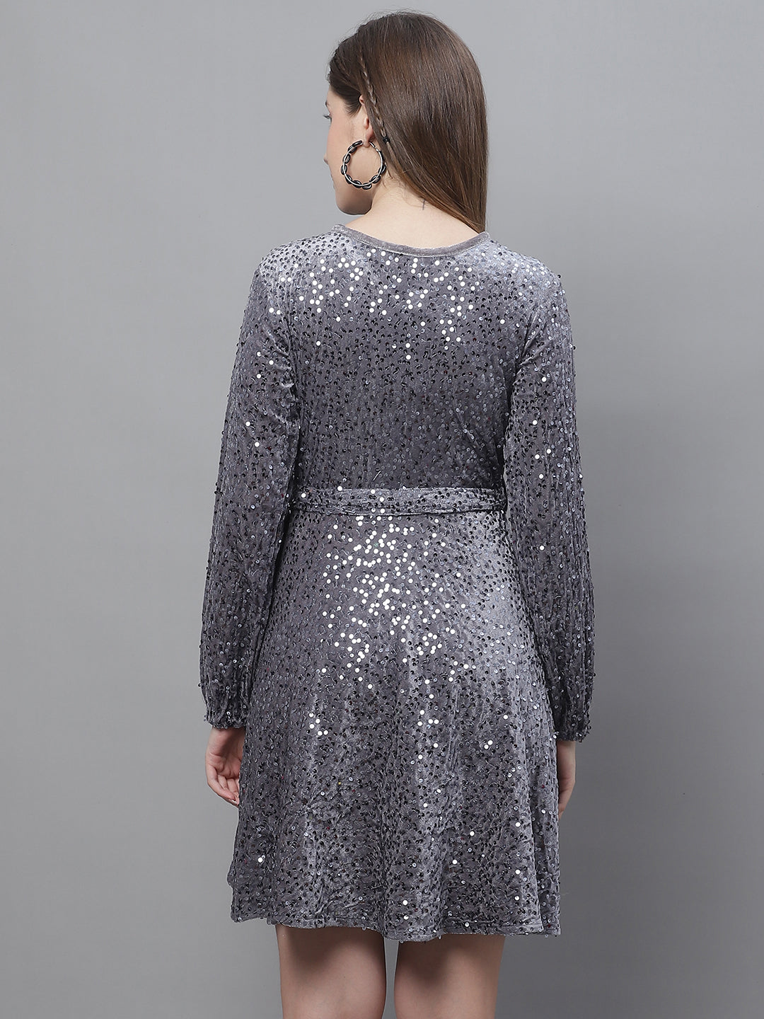 DesiQlo Women Embroidered Dress - Grey