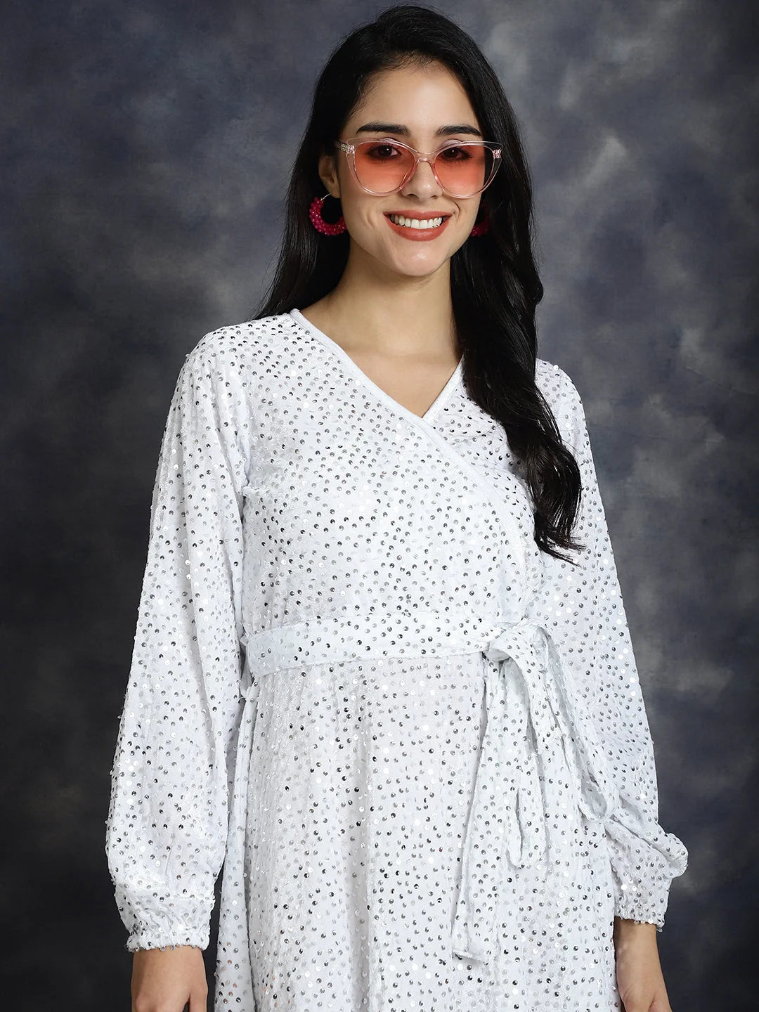 Sequin Velvet A-Line Dress - Women's Western Clothing White