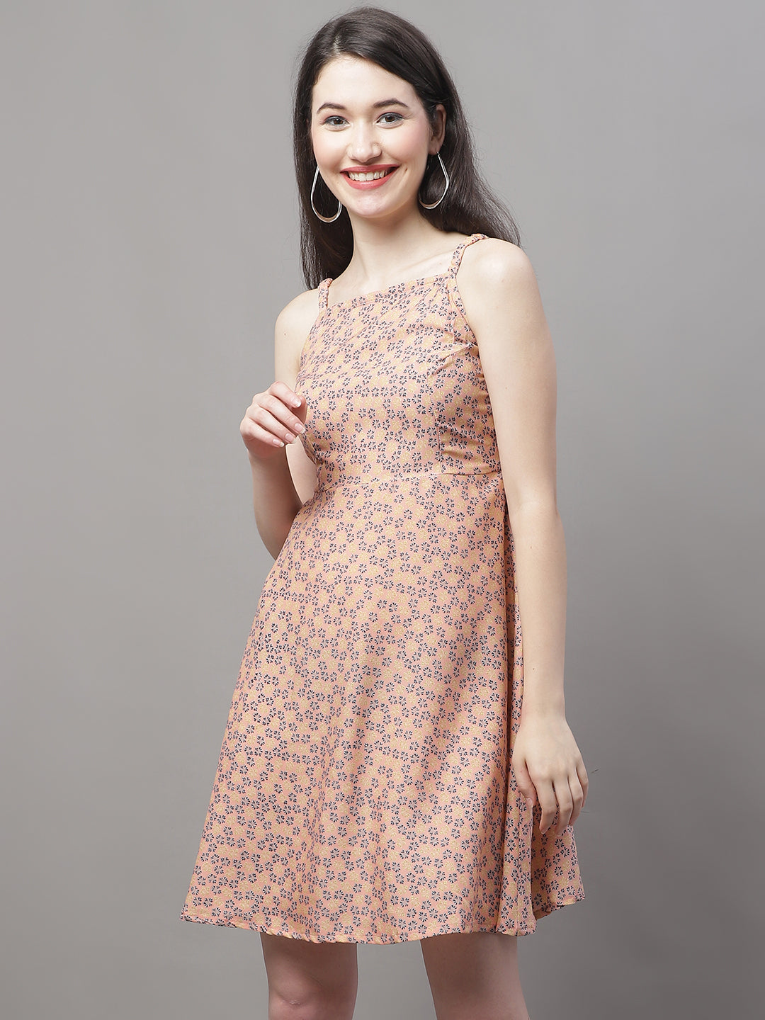 DesiQlo Women Floral Dress - Orange - JND_1019Peach_XS