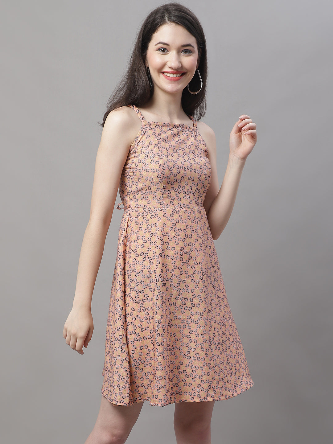 DesiQlo Women Floral Dress - Orange - JND_1019Peach_XS