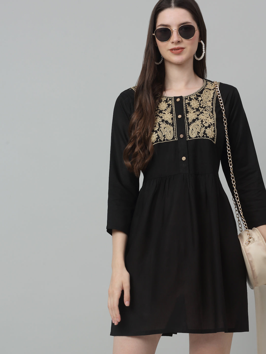 Women's Embroidered A-line Dress-JND-1020 | Rayon Dress