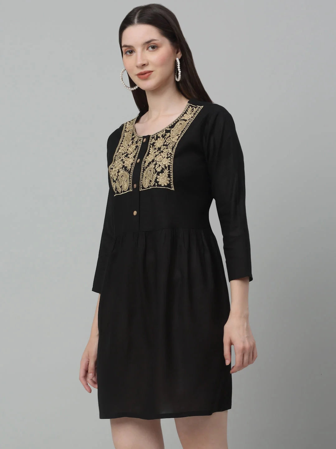 Women's Embroidered A-line Dress-JND-1020 | Rayon Dress