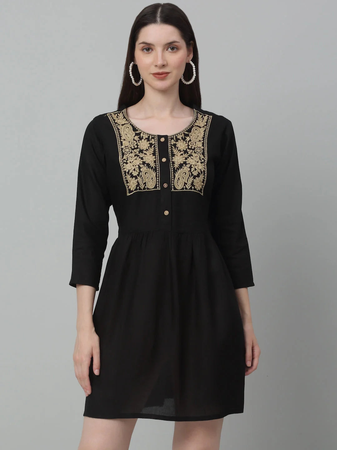 Women's Embroidered A-line Dress-JND-1020 | Rayon Dress