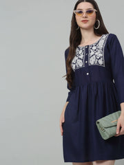 Women's Embroidered A-line Dress-JND-1020Navy