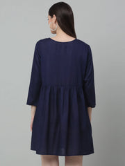 Women's Embroidered A-line Dress-JND-1020Navy