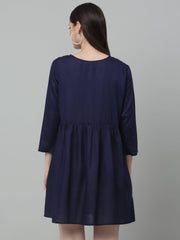 Women's Embroidered A-line Dress-JND-1020Navy