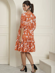 Women Mustard Printed A-Line Dress