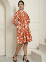 Women Mustard Printed A-Line Dress