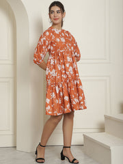 Women Mustard Printed A-Line Dress