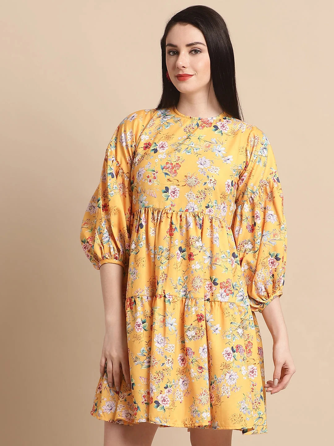 Women's Yellow Printed Dress | Western Outfits for Women