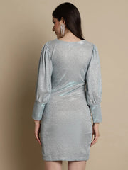 Shimmer Puff Sleeves bodycon dress