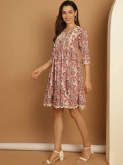 Floral Printed A-Line Dress-JND-1028Pink