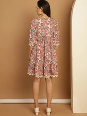 Floral Printed A-Line Dress-JND-1028Pink