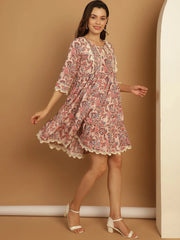Floral Printed A-Line Dress-JND-1028Pink