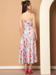 Floral Printed Shoulder Strap Maxi Dress-JND-1032Blue