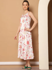 Floral Printed Shoulder Strap Maxi Dress-JND-1032White
