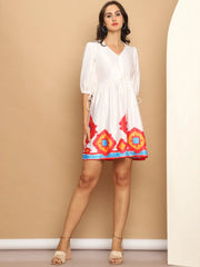 Printed Flared Dress For Women-JND-1034White