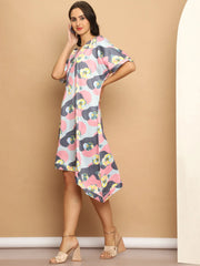 Floral Printed Asymmetric Dress For Women-JND-1035Coral