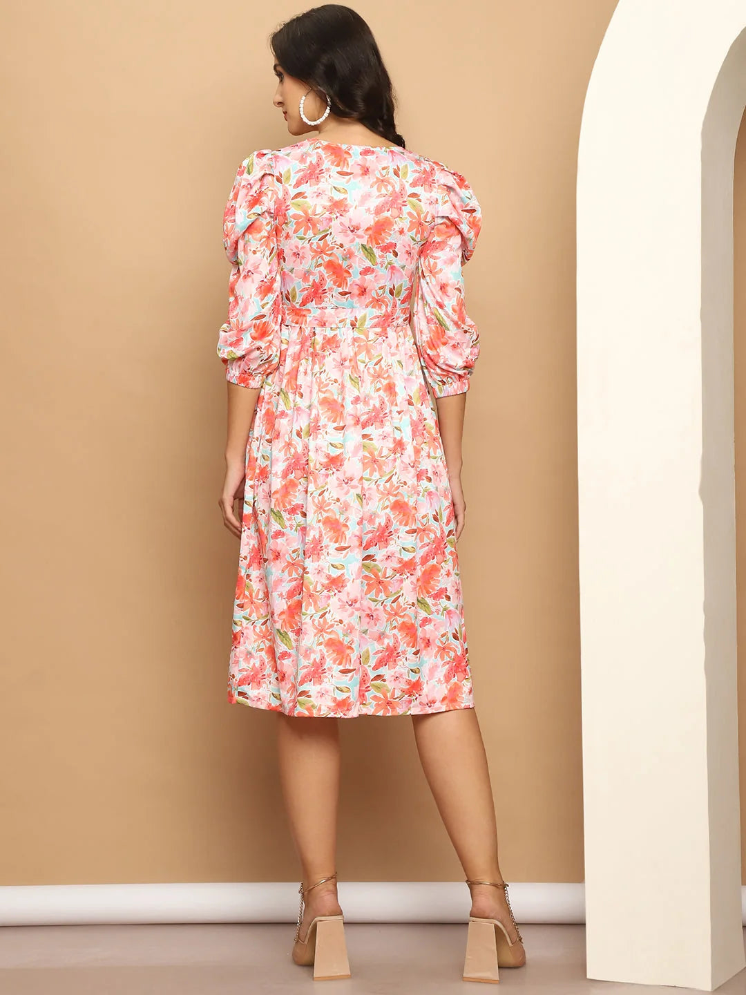 Orange Floral A-Line Dress - Women's Western Outfits Online