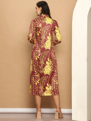 Floral Printed A-line Dress for Women-JND-1037Brown