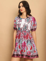 Printed Flared Dress For Women-JND-1038Pink