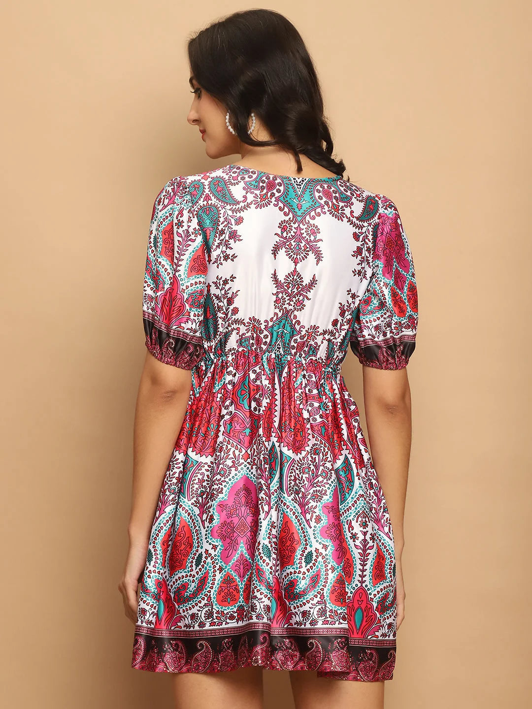Trendy Pink Printed Flared Dress - Women's Western Wear Outfits