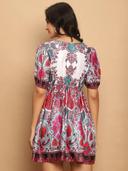 Printed Flared Dress For Women-JND-1038Pink
