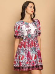 Printed Flared Dress For Women-JND-1038Pink
